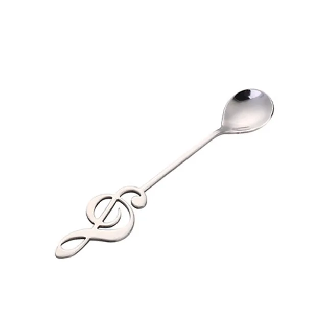 A ecru SUEF, 1 шт., креативная ложка для кофе, молока, мороженого, конфет, десерта, чайная ложка из нержавеющей стали, посуда для детей, мультяшная музыкальная ложка для заметок,@ 4 - Цвет: A ecru
