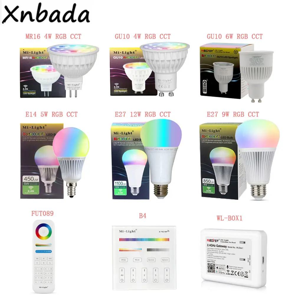 Светодиодная лампа Mi light MiBoxer 2 4G умная Беспроводная MR16 GU10 E14 E27 4 Вт 5 6 9 12 CCT/RGBW/RGBWW/RGB +