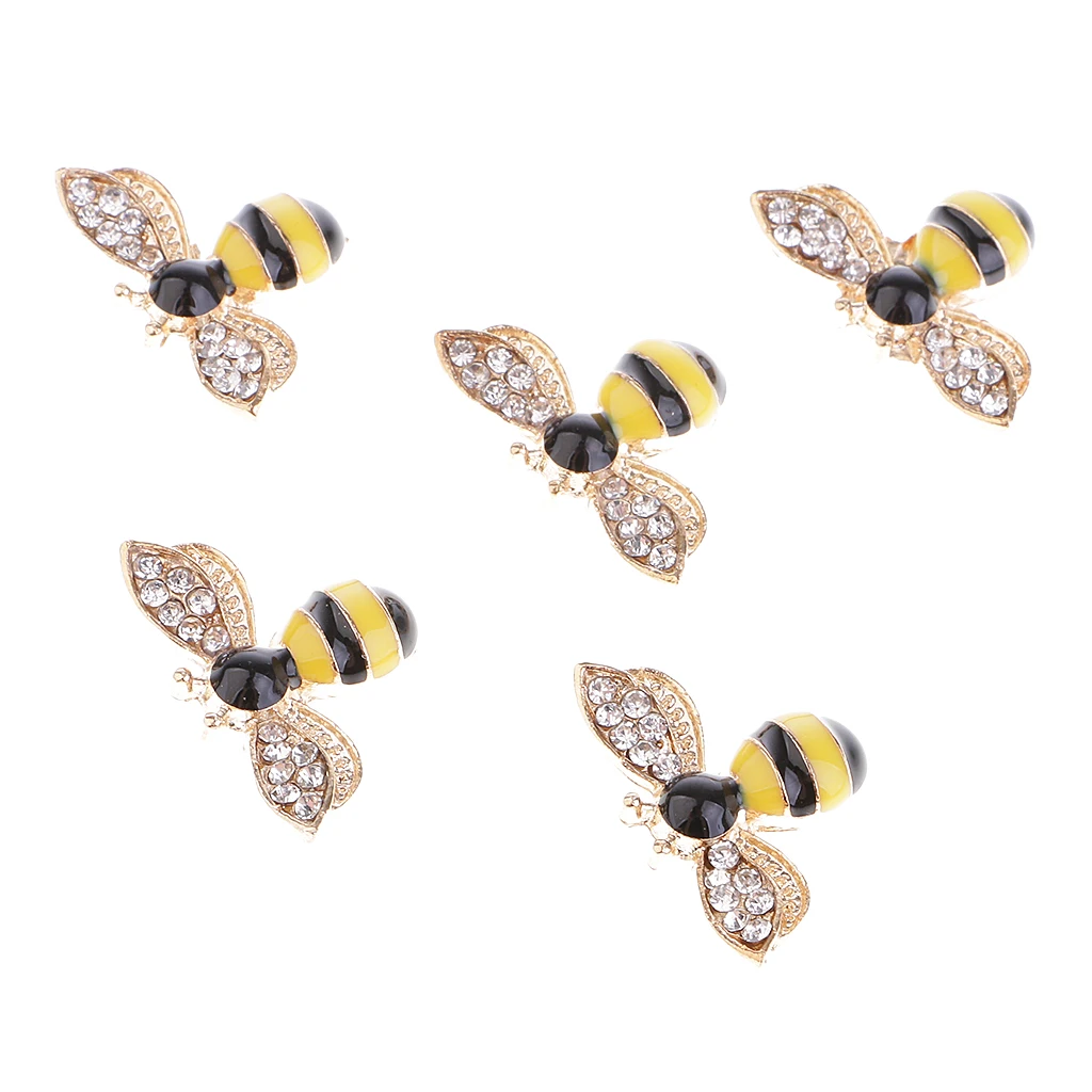 5 Pieces Bee Shape Alloy Rhinestone Flatback Buttons Scrapbooking Embellishments