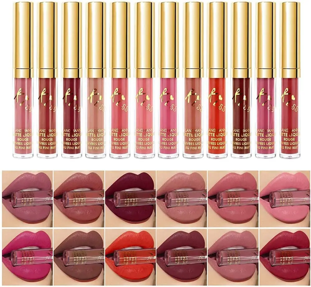 Batom à Prova Sexy Cores Batom Líquido Aveludado Conjunto Dwaterproof Água Hidratante Cosméticos Batons Matte Nude Kit 12 7 High Quality Beleza e saúde