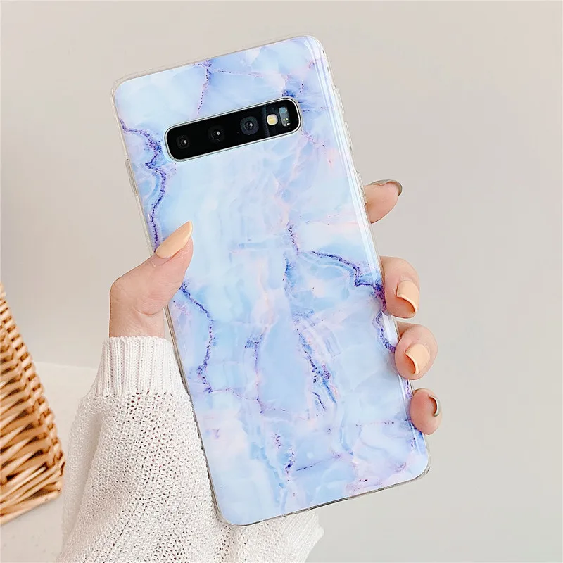 FLYKYLIN подставка для держателя для Samsung Galaxy S8 S9 S10 Plus S10e задняя крышка на розовый мраморный лист Мягкий ТПУ силиконовый чехол для телефона - Цвет: 0932 10