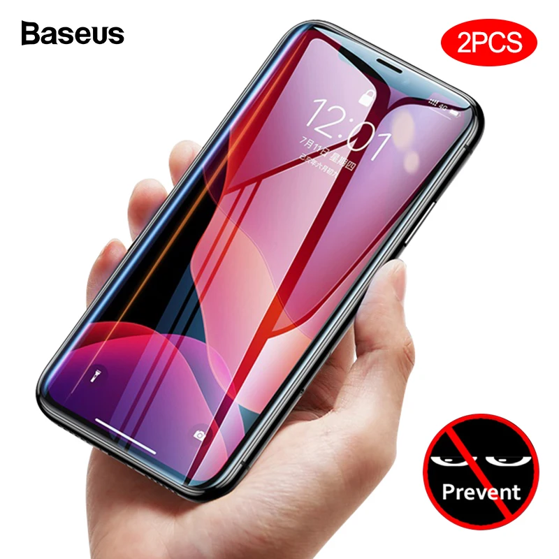 Baseus 2 шт 0,23 мм полноэкранная защита для iPhone 11 Pro Max Защитная крышка для конфиденциальности Закаленное стекло пленка для iPhone Xs Max Xr