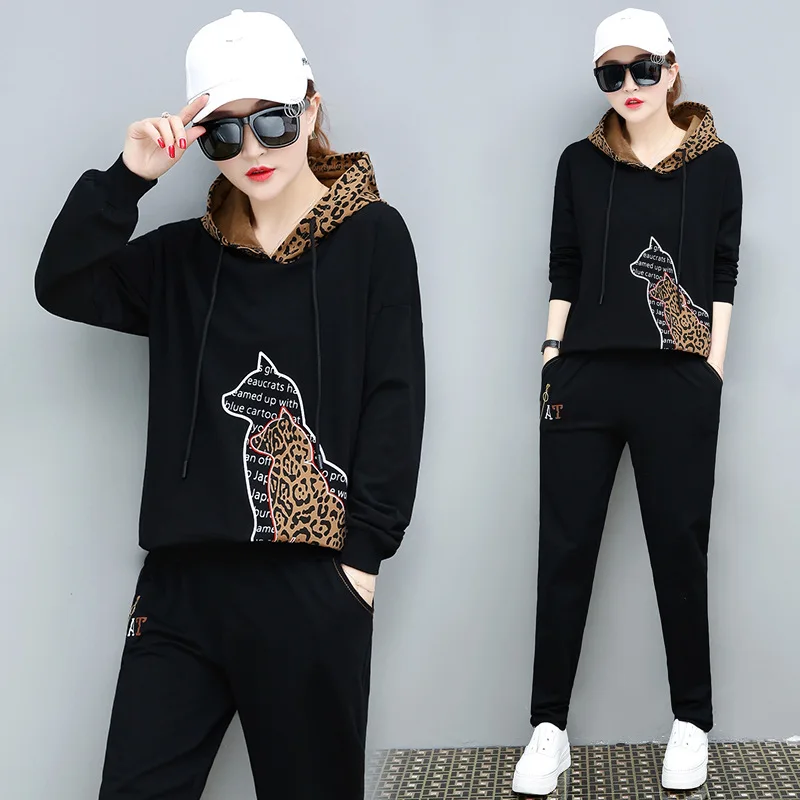 

Women Two Piece Set Hoodies 2pcs Sets Autumn Leopard Print Tracksuits Female Streetwear Top And Pant Punk Sweat Suit Outfits