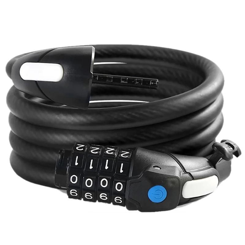 Bike Lock 4 Digit Code Combination Bicycle Security Lock Steel Cable Spiral Cycling Bicycle Lock with Lock Holder& LED Ligh