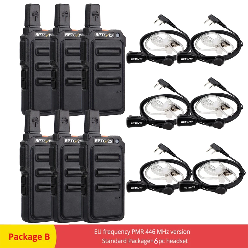 Package B RETEVIS RT19/RT619 Walkie Talkie 6 шт. PMR радио FRS/PMR446 VOX скремблер частота прыжка двухстороннее радио приемопередатчик Comunicador - Цвет: Package B