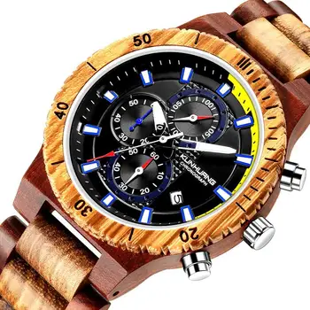 

2020 New Men's Watches Wood Watches Multifunctional Fashion Wooden Quartz Watch Big Dial Glow-in-the-Dark Luminous Hands Clock