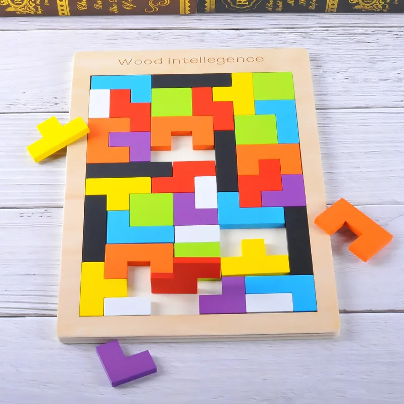

Wooden Tetris Intelligence Building Puzzls Kids Colorful Puzzle Children's Early Learning Puzzle Jigsaw Toys Gift