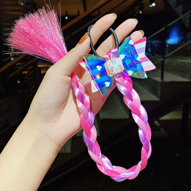 2021 New Girls Cute Cartoon Bow Butterfly Colorful Braid Headband Kids Ponytail Holder Rubber Bands Fashion Hair Accessories 24