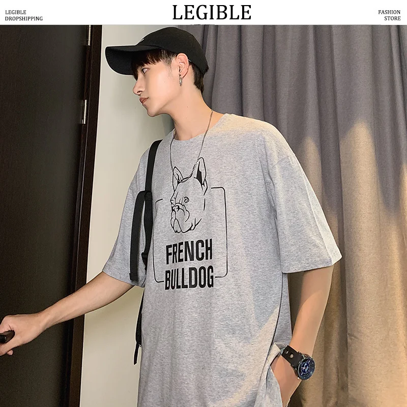 

LEGIBLE NEW 2020 Korean Casual Loose Men T Shirt Summer Oversize Tshirt Men Japanese O Neck Funny Printed Short Sleeve TShirt
