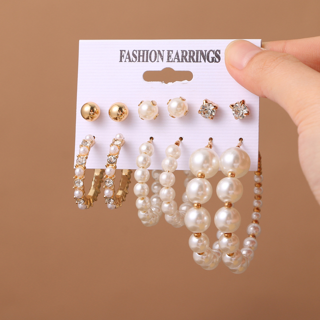 Butterfly Hoop Earring Set Women's Vintage Bohemian Acrylic Pearl Circle Alloy Drop Earrings Brincos Jewelry Gift