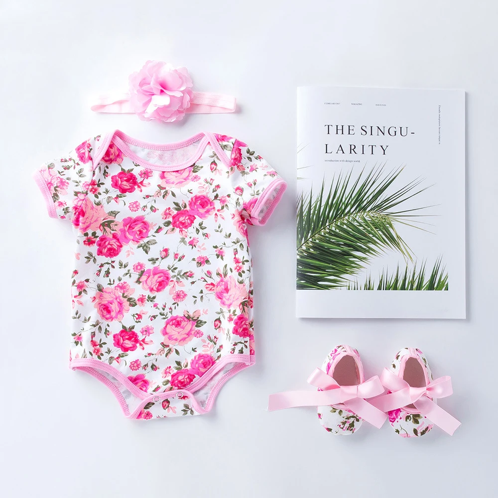 0-24M Newborn Baby Girl Flare Sleeve Solid Stripe Leopard Grain Casual Romper Jumpsuit Outfits Baby Clothes Summer kids Suit