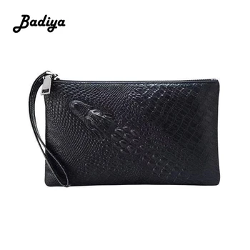 

Genuine Leather Men Wallet Fashion Crocodile Pattern Slim Envelope Bag Zipper Purse Wristlets Phone Wallet Male Clutch Bag