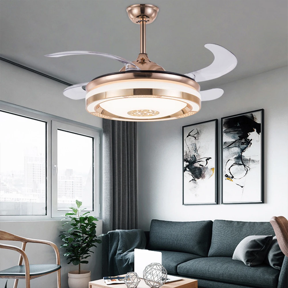 

Invisible led ceiling fan light smat support Mobile phone APP Inverter dining bedroom fan lamp with remote control dimming