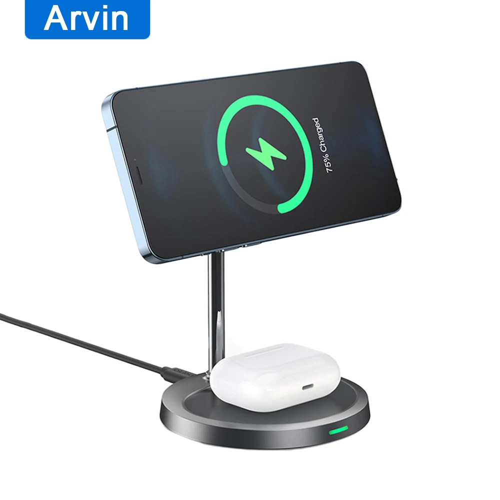 2 in 1 Magnetic Wireless Charger Phone Holder For Magsafe iPhone 12 Pro Max Mini and Airpods at the same time Charging Station