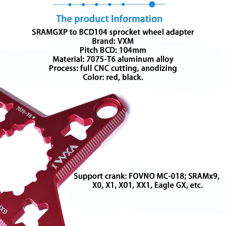 VXM Crank GXP to BCD 104MM MTB bicycle Spider Adapter for SRAM XX1 X0 X9 Crankst Convert Protector 1 x System Speed bike parts