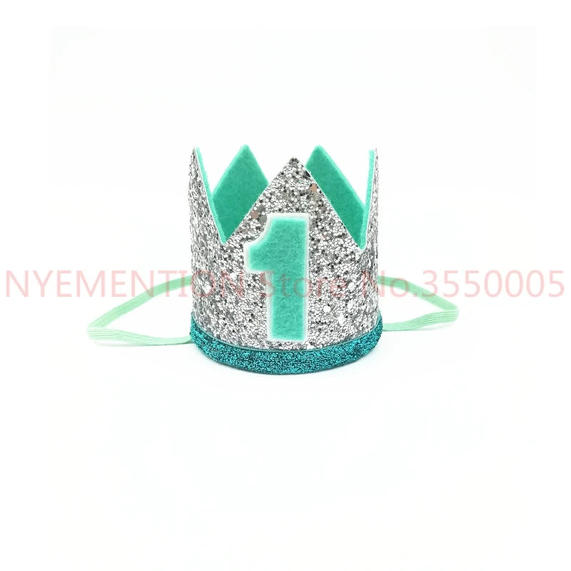 Синяя, серебряная шляпа для первого дня рождения, для девочек, золотая, розовая, принцесса, корона, номер 1, От 2 до 3 лет, вечерние шляпы, блестящий ободок для дня рождения, 100 шт - Цвет: Светло-зеленый