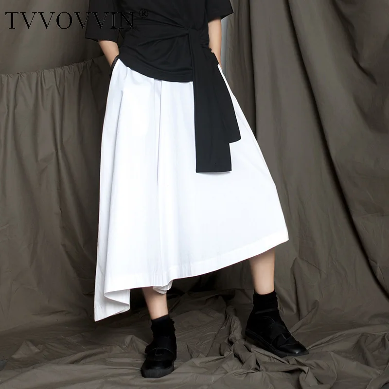 TVVOVVIN/2019 г. Осенние однотонные белые свободные Асимметричные Брюки с низкой эластичной резинкой на талии, тонкие широкие брюки L223