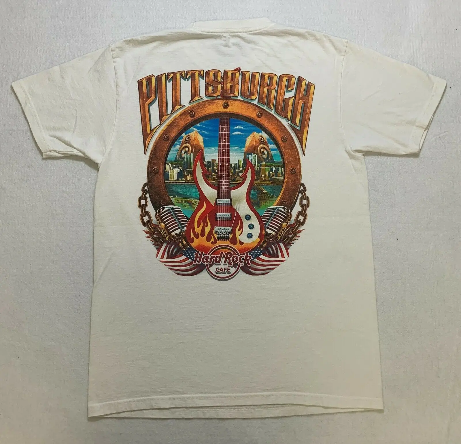 Hard Rock Cafe Pittsburgh T Shirt Taglia M Chitarra Bianca A Maniche Corte Retro Mens