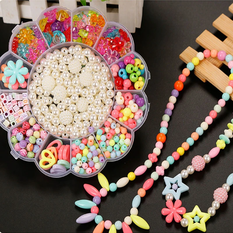 子供のための手作りのビーズのおもちゃ アクセサリーと花の形をした収納ボックスのセット 教育玩具 女の子へのギフト ジュエリー Beads Toys Aliexpress