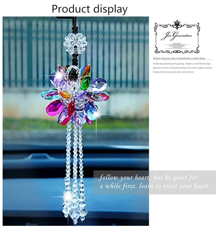 New car pendant crystal petals car-mounted decorative pendant rearview mirror female car decorative crystal ball white Pendant