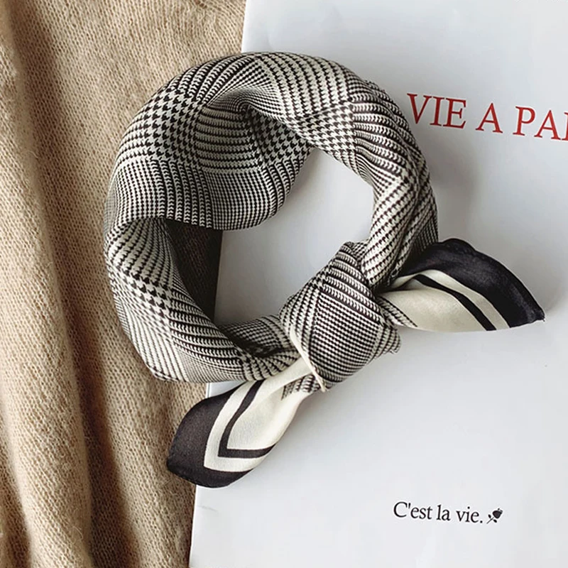 

Luna&Dolphin Women Square Scarves 53x53cm 100% Silk Black Houndstooth Bandana Headband Scarf Kerchief Hijab Plaid Scarf Shawl