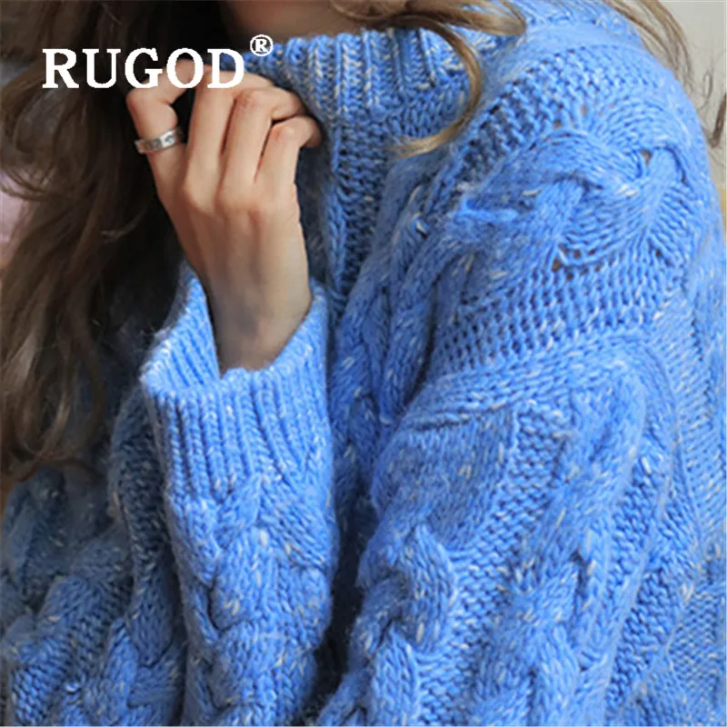 RUGOD зимний теплый женский свитер, пуловер с круглым вырезом и длинными рукавами, толстый однотонный вязаный пуловер, модный Женский Повседневный корейский