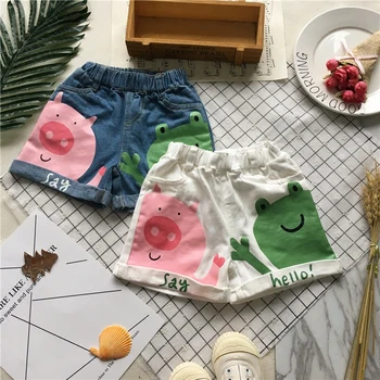 

Tonytaobaby Summer Wear New Style Baby Double Color Denim Cute Frog Piggy Printed Kids Pants
