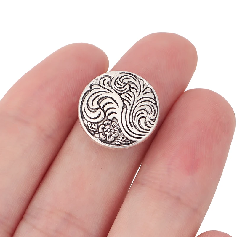 20 x Tibetan Silver Metal Button Beads Flower Heart Round Sewing for Leather Craft Clothes Bags
