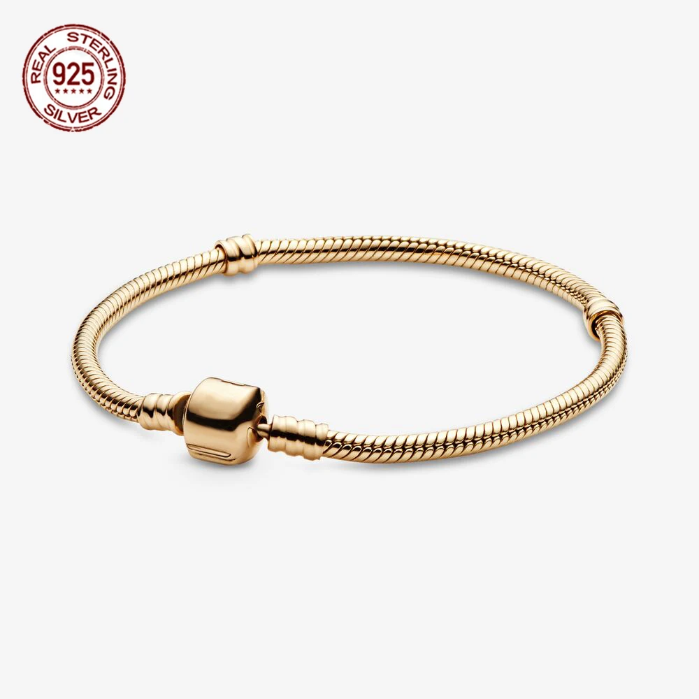 

Luxurious 925 Sterling Silver Bracelets Moments Snake Chain Bracelet fit Pandora Charms Women Snake Chain Bracelet DIY Jewelry