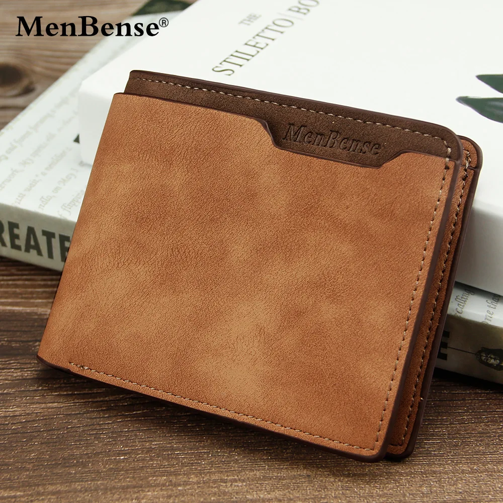 Billeteras para hombre de marca MenBense, Cartera de diseño de telas combinadas de Pu, tarjetero de cuero, monedero, monedero