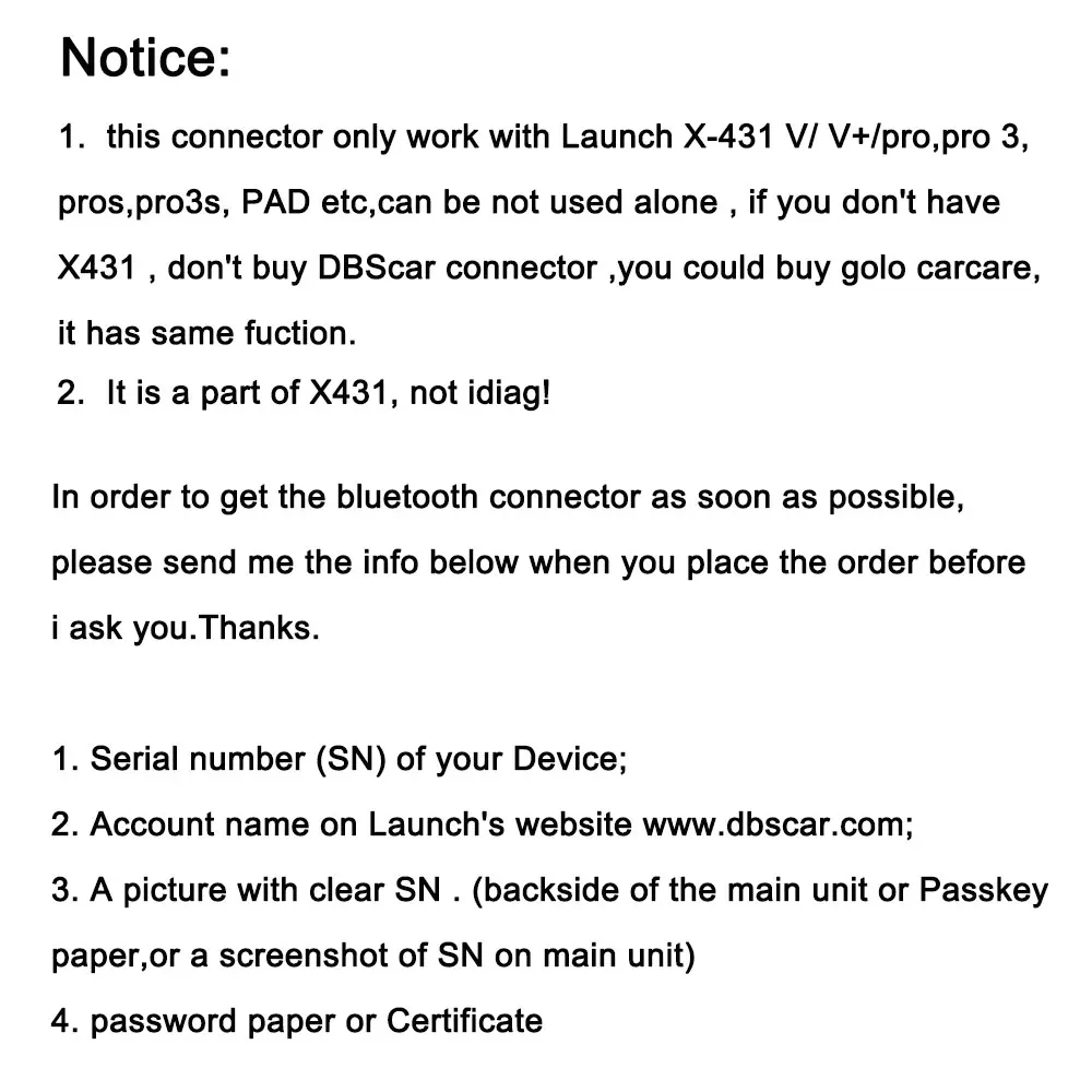 100% Оригинальный соединитель bluetooth LAUNCH DBScar для диагностического инструмента X431
