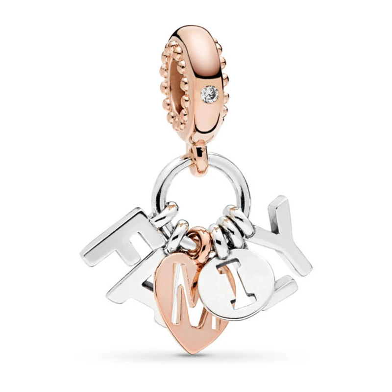 

2019 NEW 100% 925 Sterling Silver Perfect Family Dangle Charm Rose Gold Pendant Bead For DIY Necklace Mother Bracelet Gift