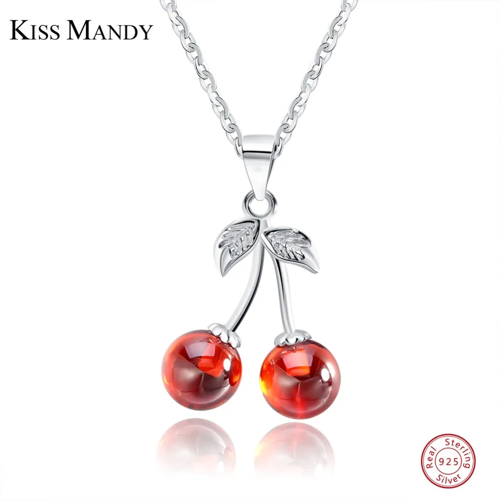 KISS MANDY, 925 пробы, серебро, красный, натуральный камень, вишня, подвеска, ожерелье s для женщин, Настоящее серебро, ювелирное изделие, ожерелье, подарок, KSN03