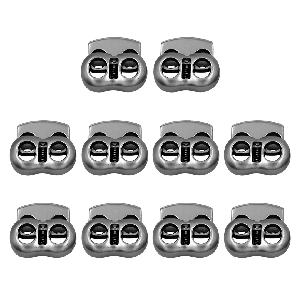 10x  Gray Metal 2 Hole Bean Cord Locks Clamp Toggle Stop Slider for Paracord Elastic Cord Accessory Cordage Drawstrings