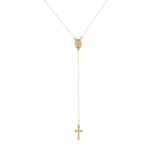 Vintage Gold/Rose Gold Christian Cross Bohemia Religious Rosary Pendant Necklace For Women Charm Jewelry Gifts