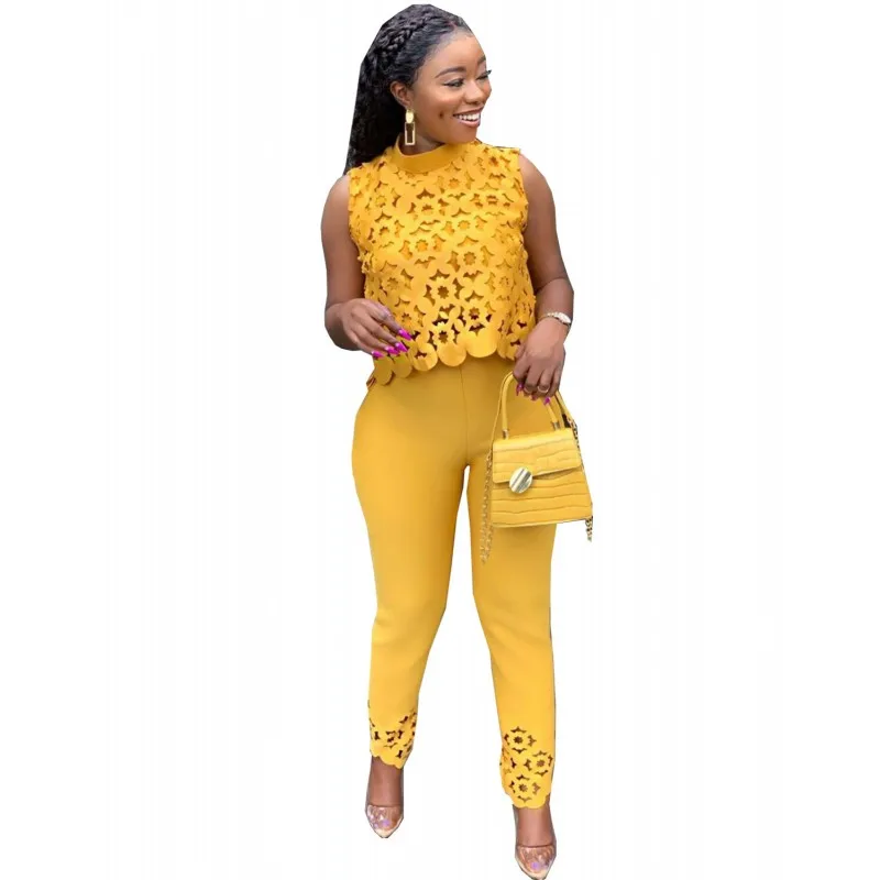 

2 Pieces Set Sexy Spring Autumn Fashion Women Set Female Tops And Print Sleeveless Tops Elastic Waist Legged Pants
