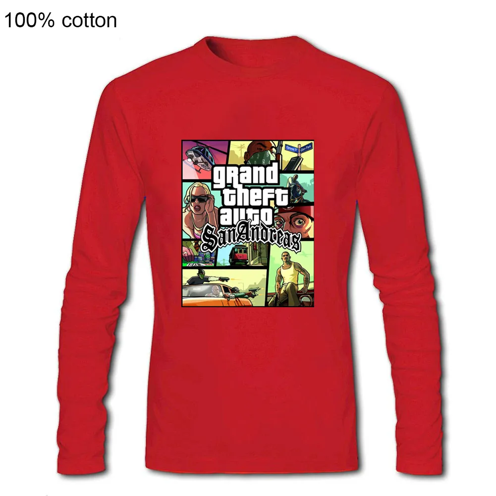 Популярная Игровая футболка с длинным рукавом 2019 принтом GTA San обладающих