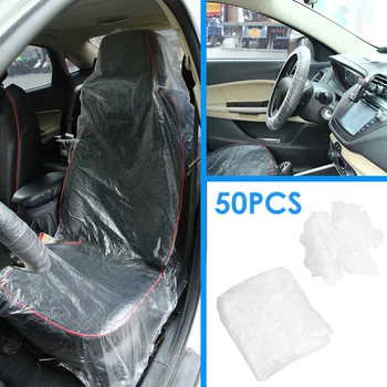 

50PCS Clear Disposable Plastic Car Seat Cover + Disposable Steering Wheel Cover Universal Auto Interior Accessories