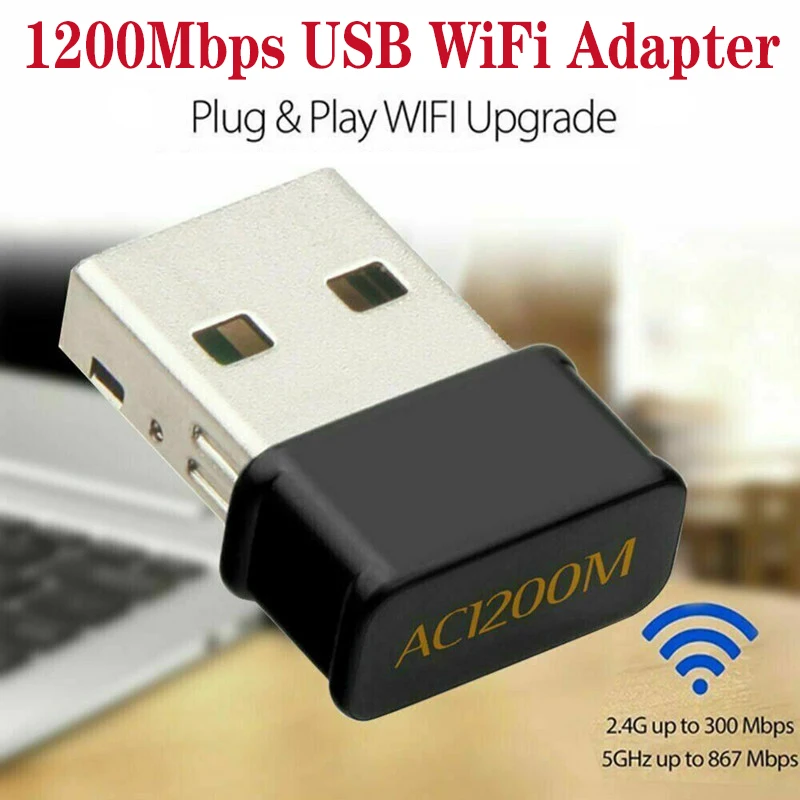 

Wireless USB WiFi Adapter Long Range AC1200 Dual Band 1200Mbps Dongle Adapter Mini USB 3.0 Network Card For Windows PC Laptop