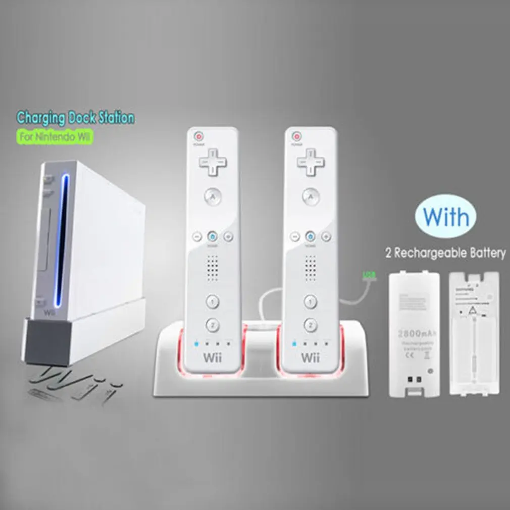 Для геймпад для nintendo wii зарядное устройство для пульта дистанционного управления зарядная док-станция+ 2 батареи игровые аксессуары