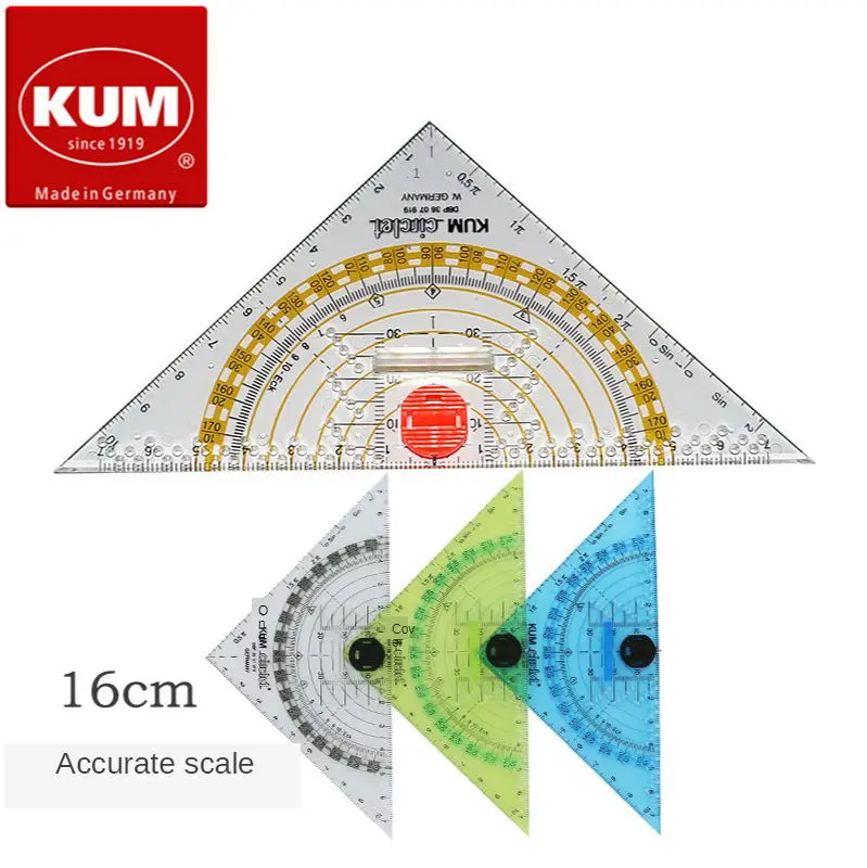 Germany Kumm 293c Compasses Ruler Protractor Set Square Four-in-One High Transparent Multi-Function Set Square