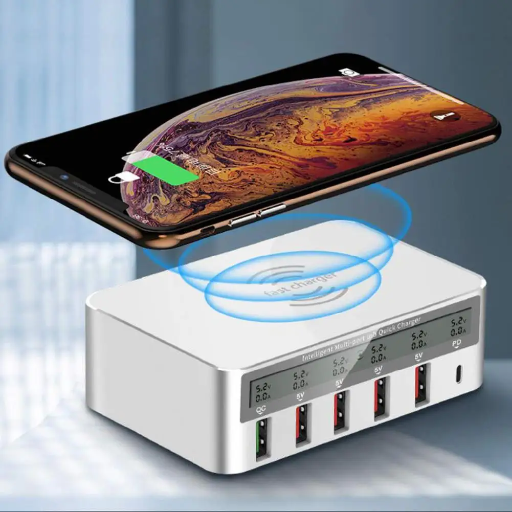 

DSstyles 6-Port USB Smart Charger Source Adapter QC3.0 Universal Wireless Charger with Screen Digital Display