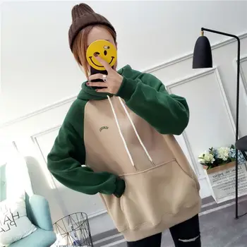 

Casual Warm Winter Autumn Women Hoodie Loose Hoody Pullover Sweatshirt Color Stitching Long Sleeve Tops Padded Hoodie