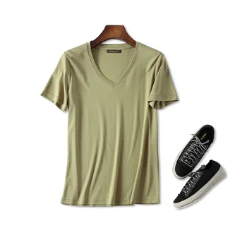 

spring and summer new refreshing and versatile blue and white vertical stripes V-neck Tibetan meat was thin