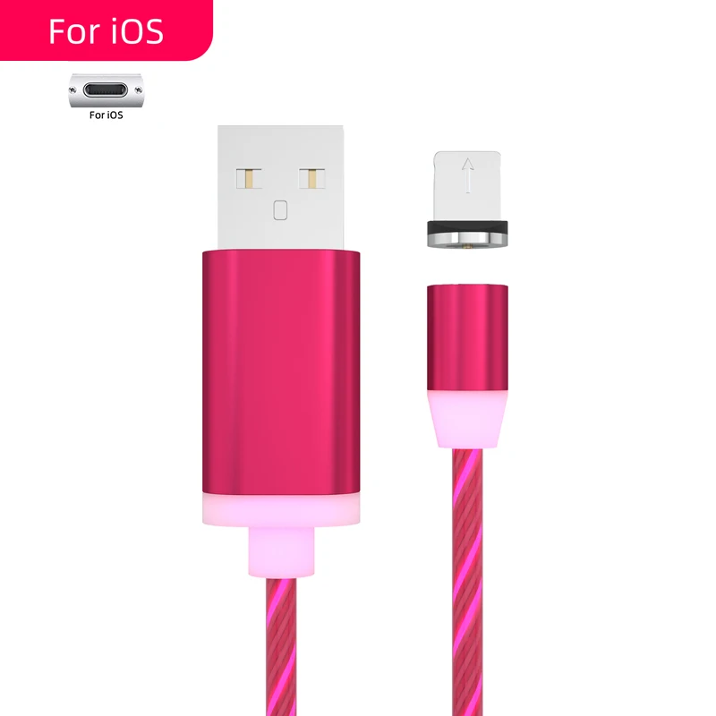Магнитный кабель светодиодный светящийся Micro usb type C зарядное устройство с интерфейсом Lightning для iPhone samsung Быстрая зарядка USB-C кабели для мобильных телефонов type-C - Цвет: Red for iPhone