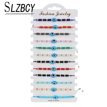 

12 pcs/lot Blue Evil Eyes Charm Crystal Bracelets Set For Women Boho Adjustable Weave Bracelet Wristband Yoga Wedding Jewelry