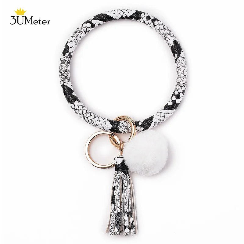 Key Ring Bracelet Мода брелок браслет PU кожаный брелок с кисточкой Круглый Брелок Браслет брелок для женщин девочек ювелирные изделия - Цвет: Key Ring Bracelet