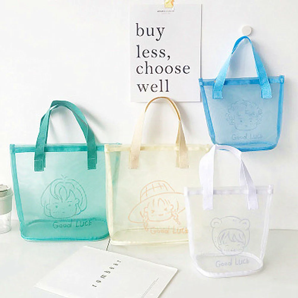 

S/L Sizes Women Mesh Tote Bag Small Fresh Transparent Shopping bag Ladies Casual Convenient Swimming Make Up Outdoor Handbags