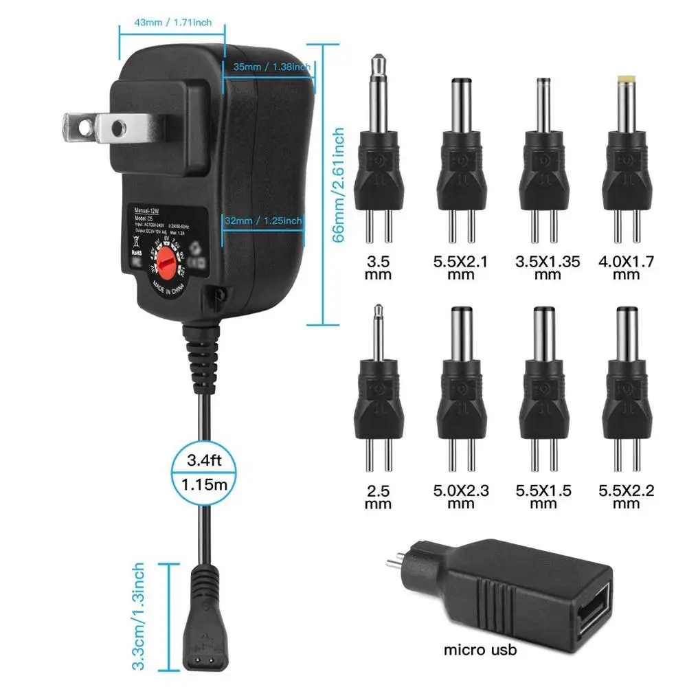 3-12 В 12 Вт Регулируемый источник питания с DC USB наконечниками многофункциональное зарядное устройство Портативный регулятор напряжения Переключатель адаптер питания