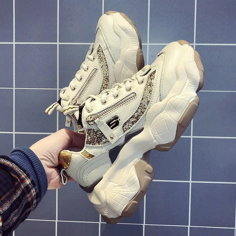 

Spring New Style Platform Heel Lace-up Sports Footwear Women's Sequin Hot Selling Daddy Shoes Extra High Mixed Colors WOMEN'S Sh